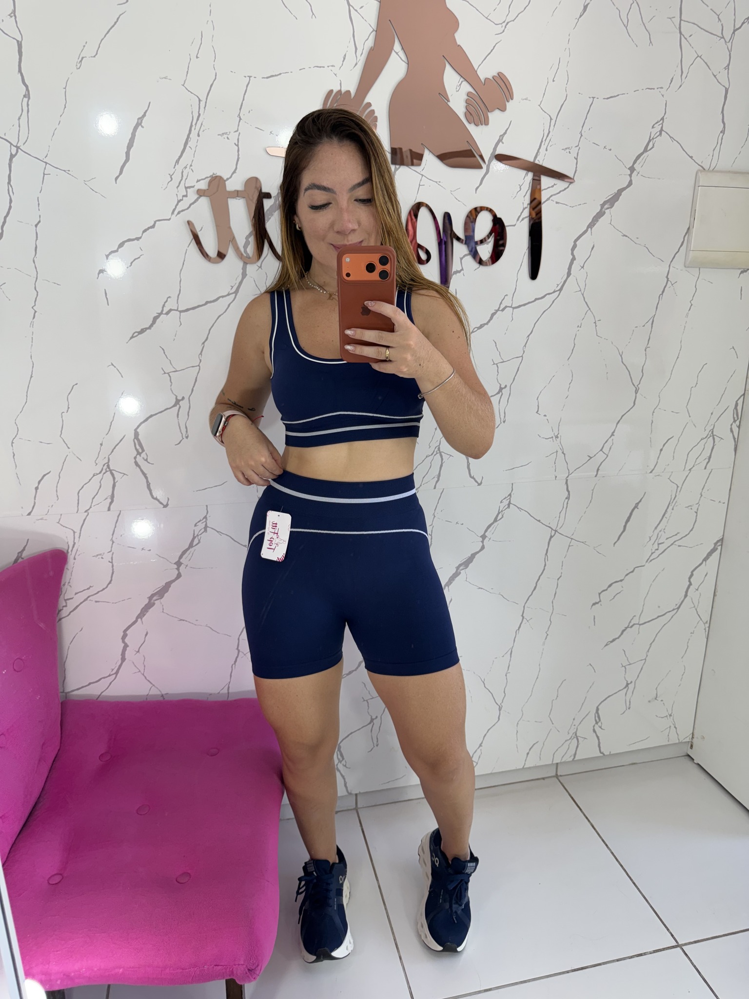 Conjunto short canelado sem costura